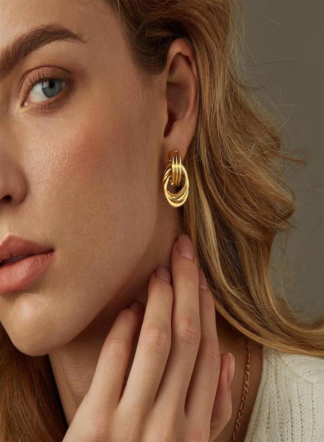 QJLE 6 Pairs Gold Dangle Earrings for Women, 14K Gold Plated Earrings Geometric Knot Drop Huggie Earrings Trendy Jewelry Gifts - Image 3